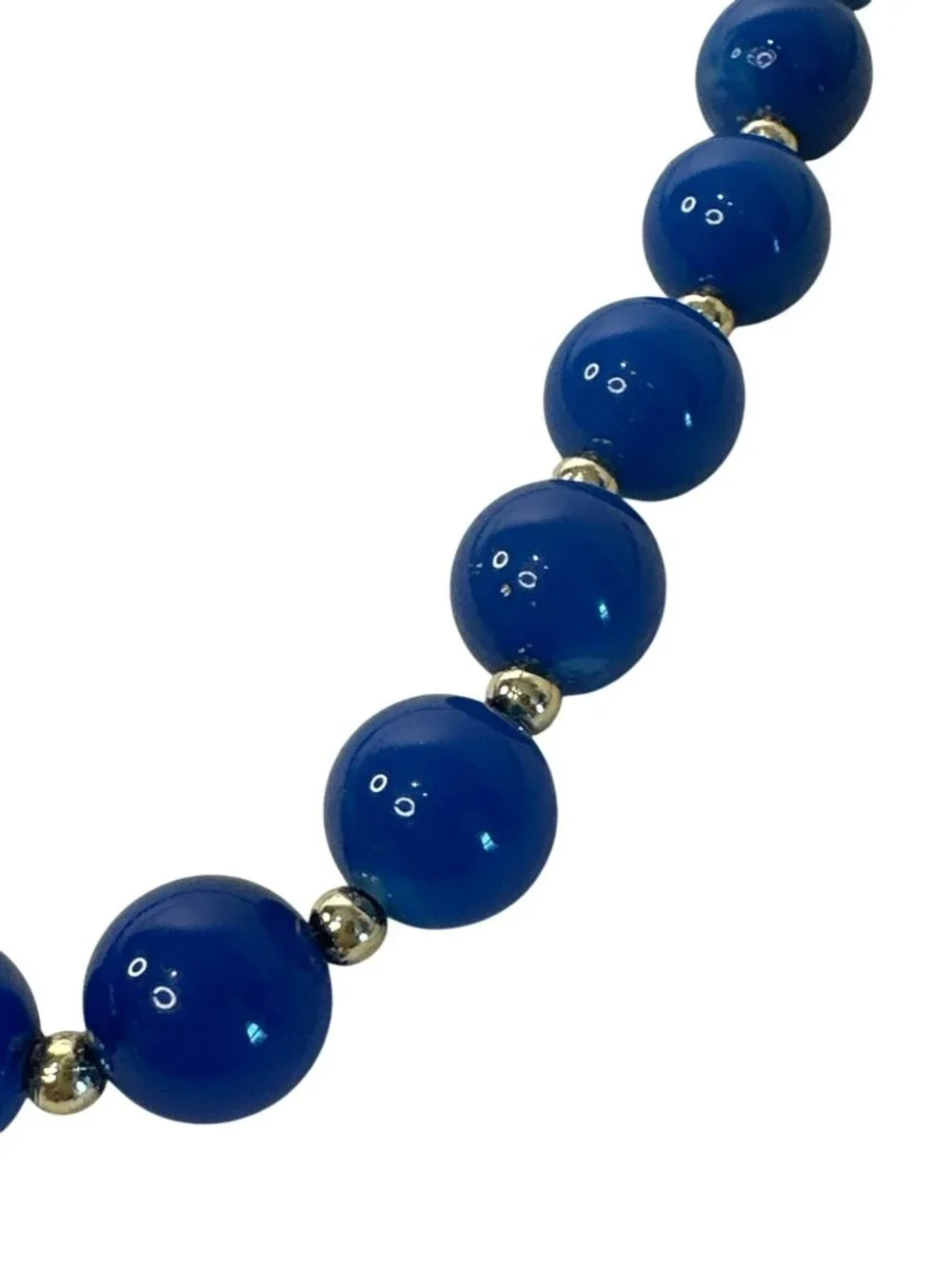 VTG Blue Beaded Necklace Gold-Tone Spacers Clasp 18
